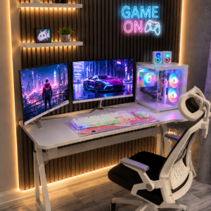 COMBO PC GAMING FULL WHITE – ĐẲNG CẤP ĐA NHIỆM 2 MÀN HÌNH CONG KÈM BÀN GHẾ + ARM